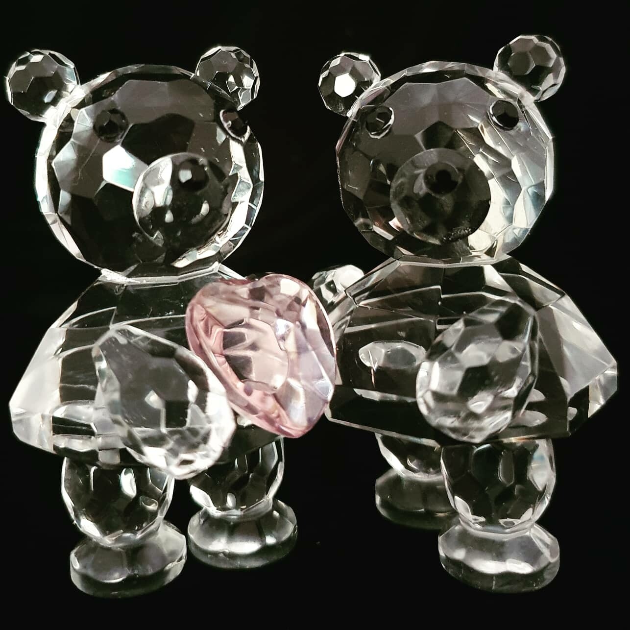 Couple Teddy Bear Heart* -Cut Glass Crystal-