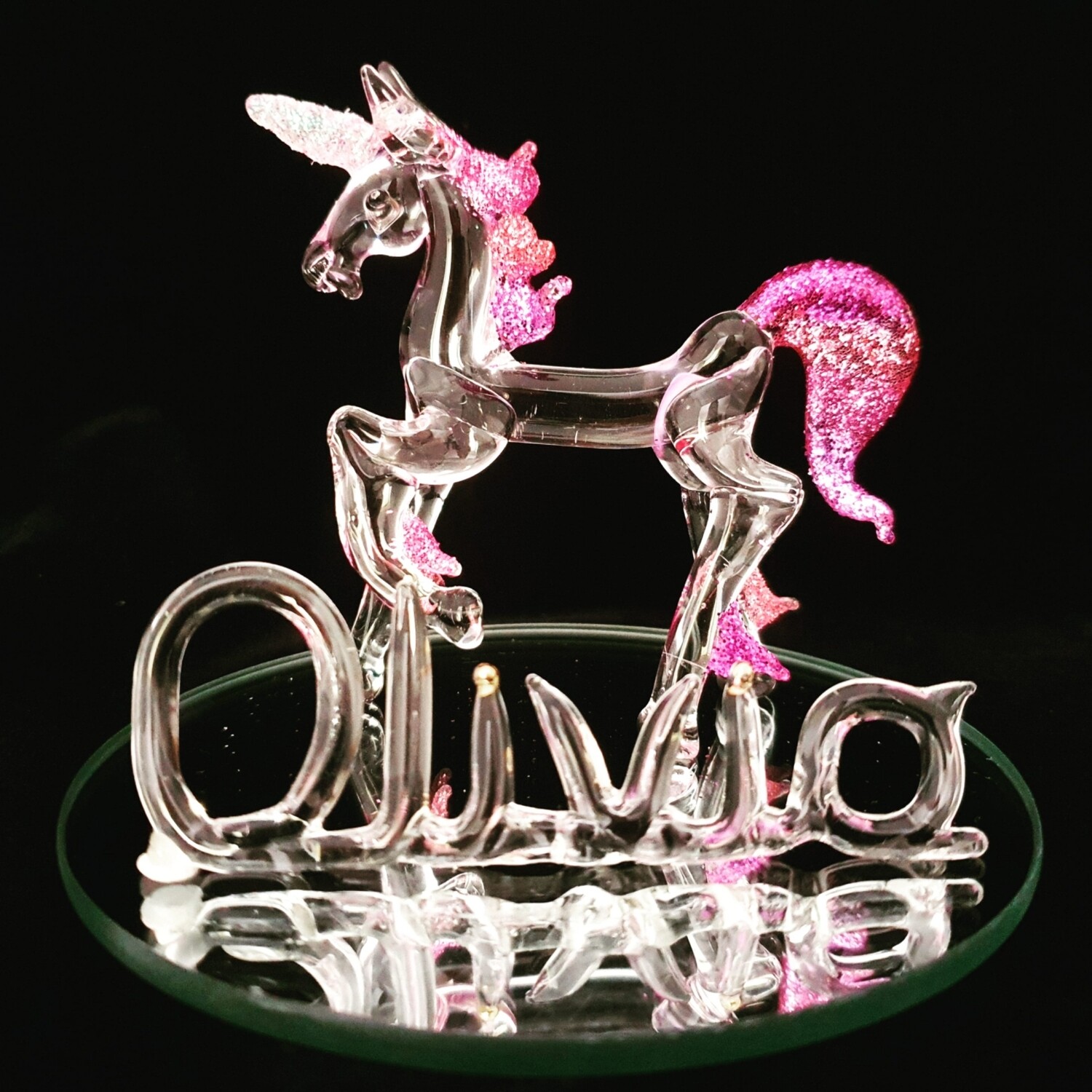 Smaller Prancing Unicorn* with Name on Mirror -Glitter- Smaller Prancing Unicorn* with Name on Mirror -Glitter-