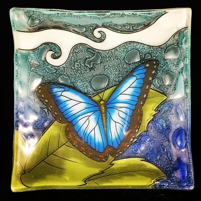 Dark Blue Butterfly Slump Plate*