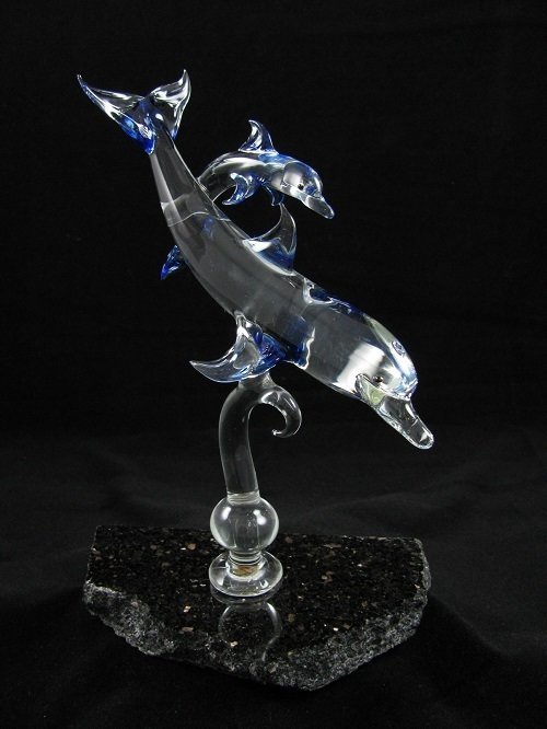 Dolphin and Baby on Granite Base