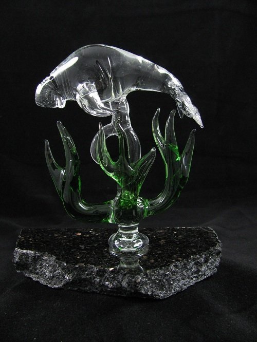 Dugong with Seagrass on Granite Base