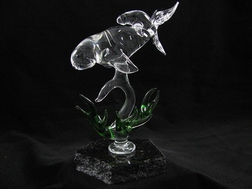 Dugong and Baby with Seagrass on Granite Base