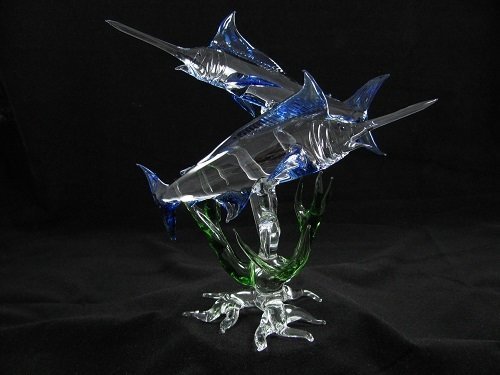 Double Marlin with Coral on Glass Root Base
