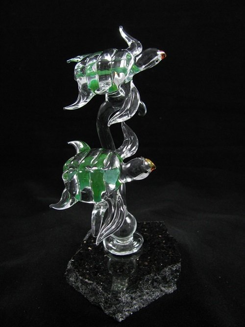 Double Green Turtles on Granite Base