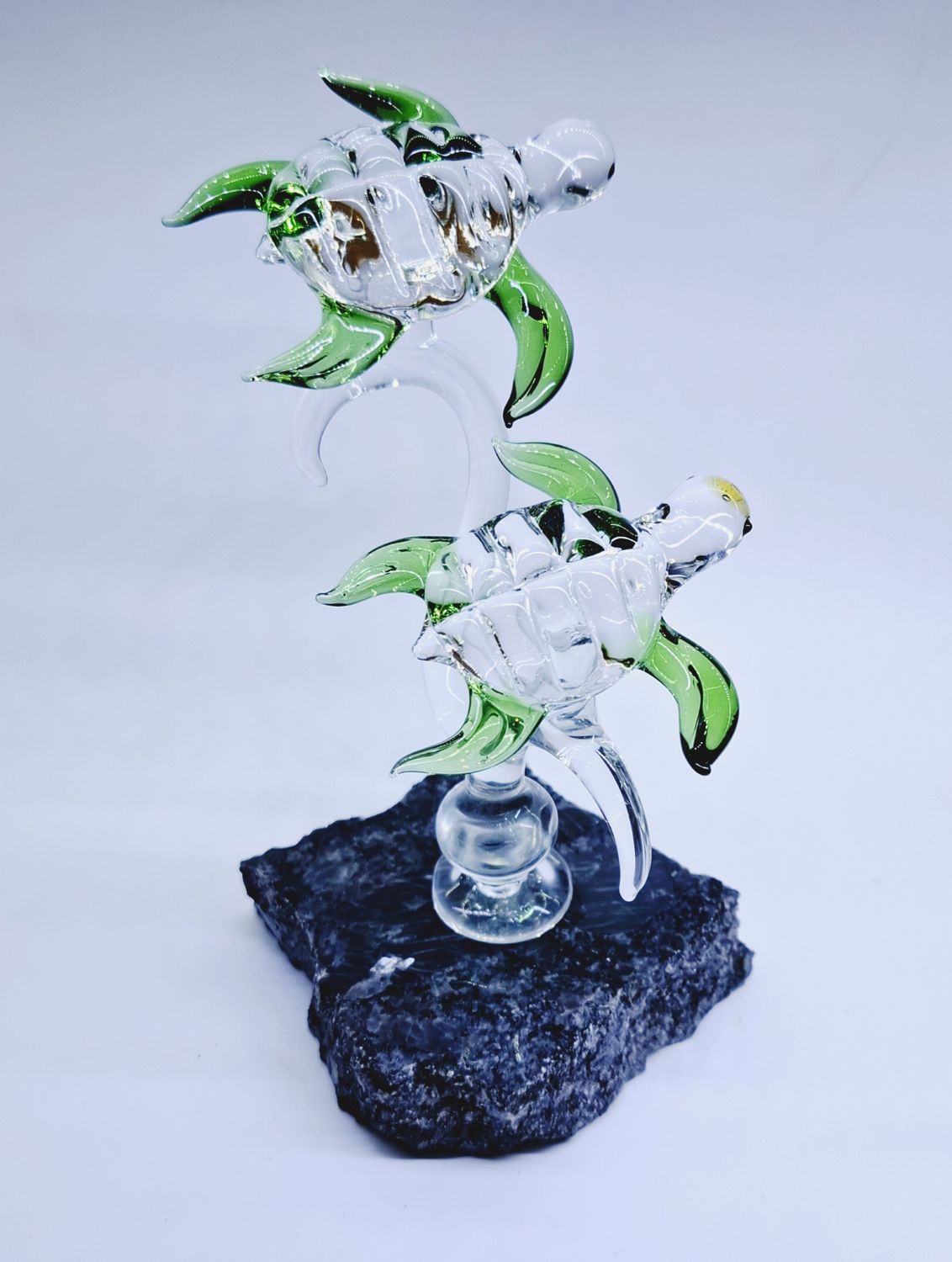 Double Green Turtles on Granite Base