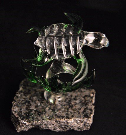 Green Turtle with Coral on Granite Base Green Turtle with Coral on Granite Base