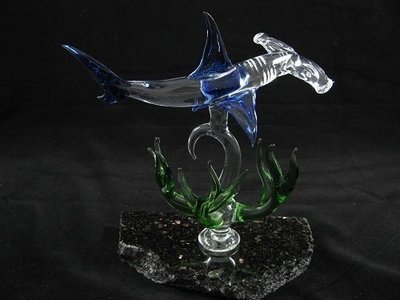 Hammerhead Shark with Coral on Granite Base