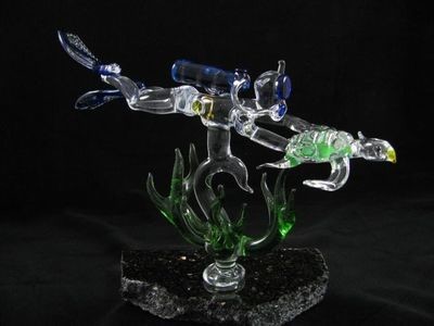 Scuba Diver and Turtle with Seaweed on (Your Choice) Base