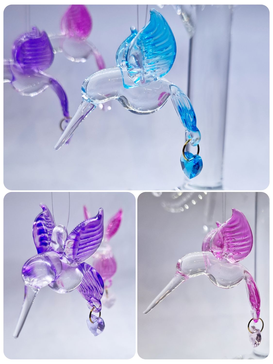 Hanging Small Hummingbird with Crystal Heart*