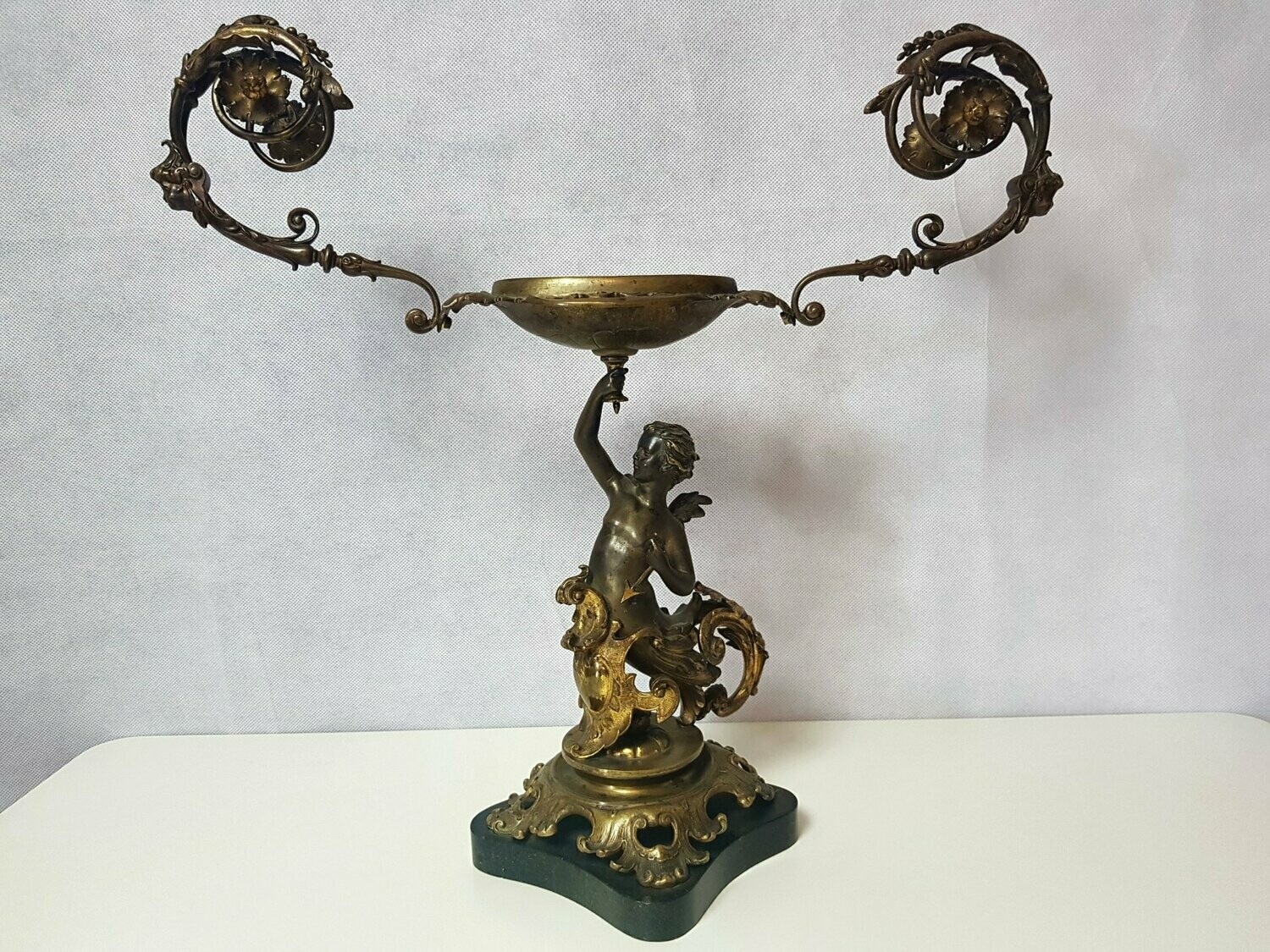 Stunning Original French Sculpture Angel Cherub circa 1870 Bronze with Marble