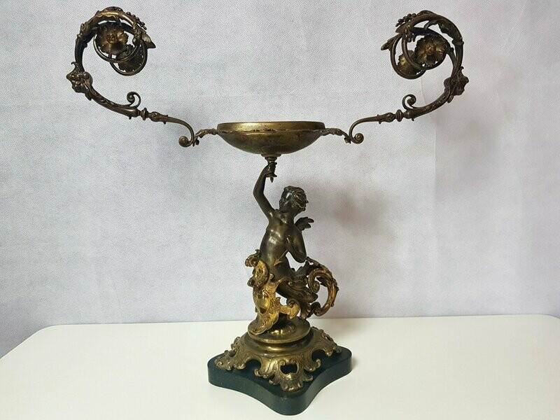 Stunning Original French Sculpture Angel Cherub circa 1870 Bronze with Marble