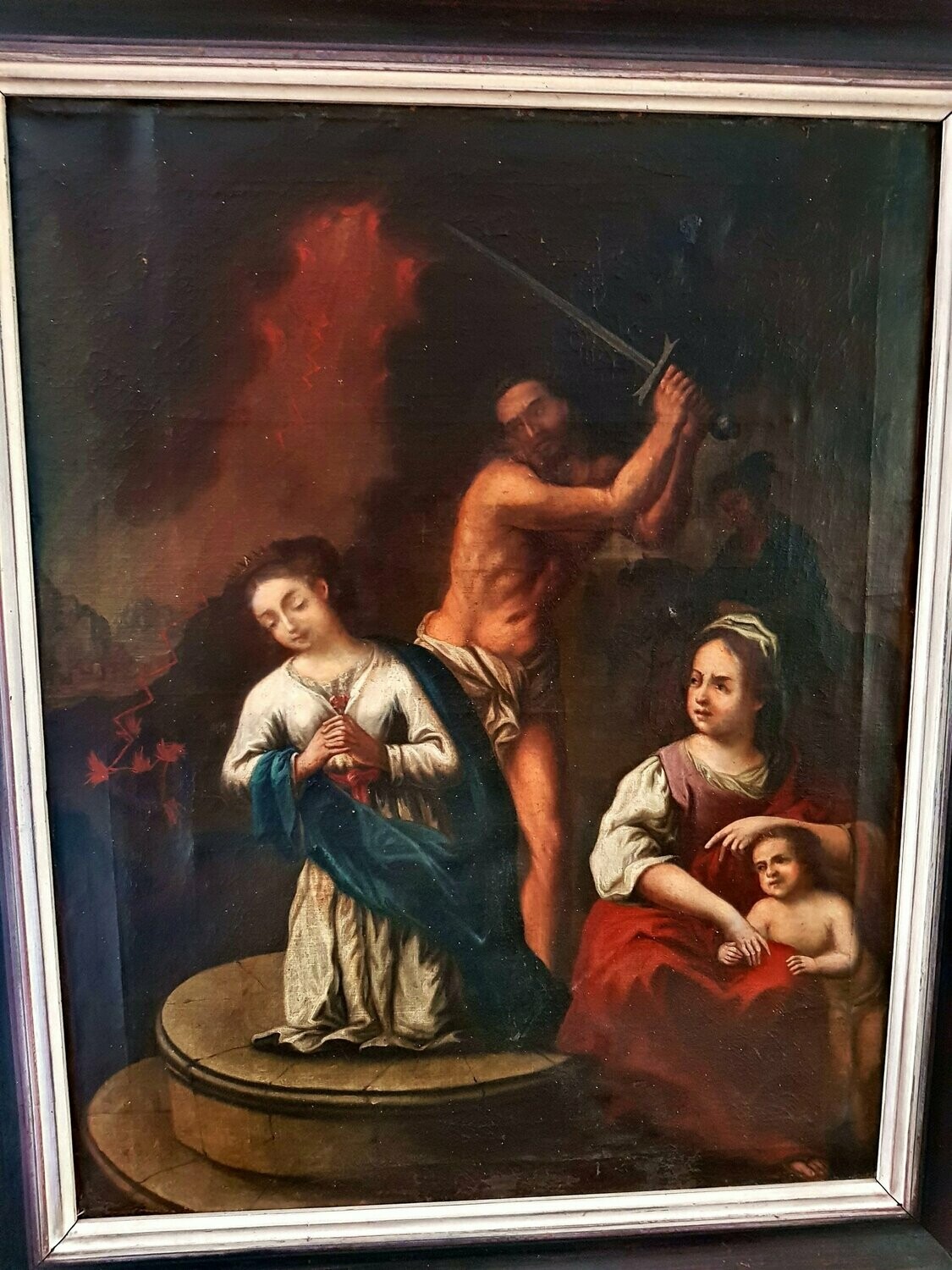 THE SWORD EXECUTION ANTIQUE RARE BAROQUE OIL PAINTING ON CANVAS ABOUT 1700