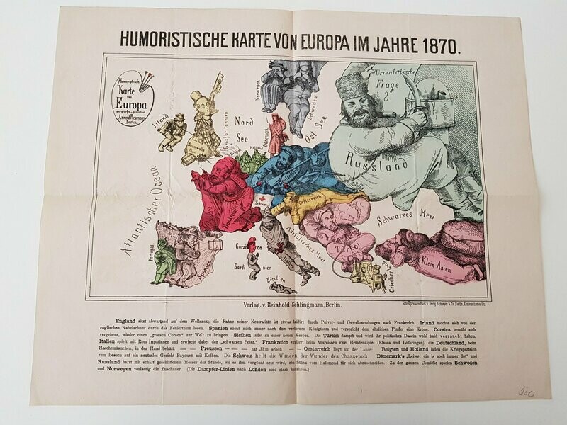 Rare Original Satirical Map of Europe 1870 Propaganda Map