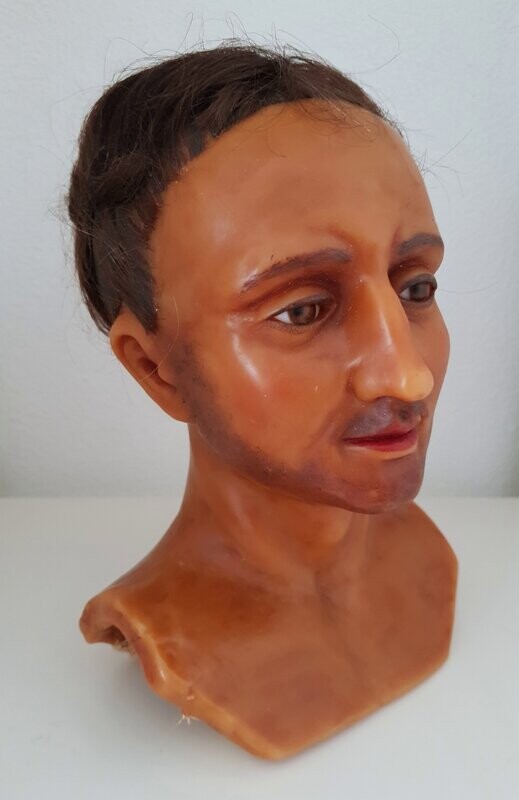 Antique Curious French Wax Man Head with real Hair