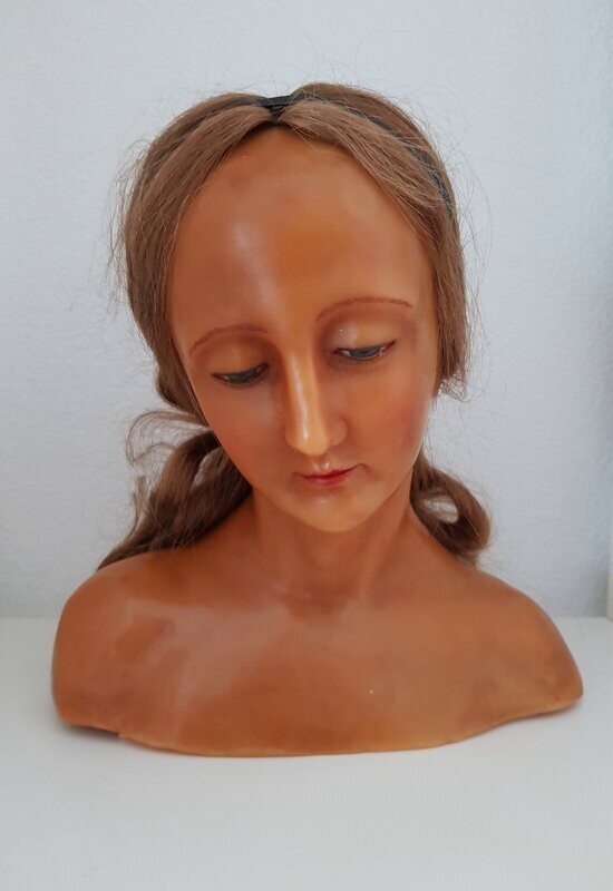 Antique Curious French Wax Woman Head with real Hair