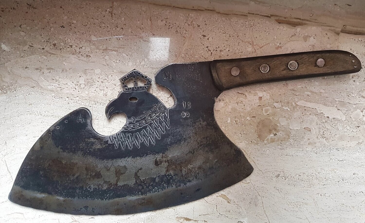 Antique Very Rare Eagle Zoomorphic Cleaver with Crown