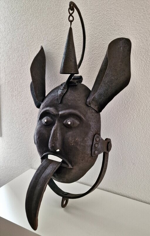 Curious German Iron forged Mask of Shame or Scold's Bridle 