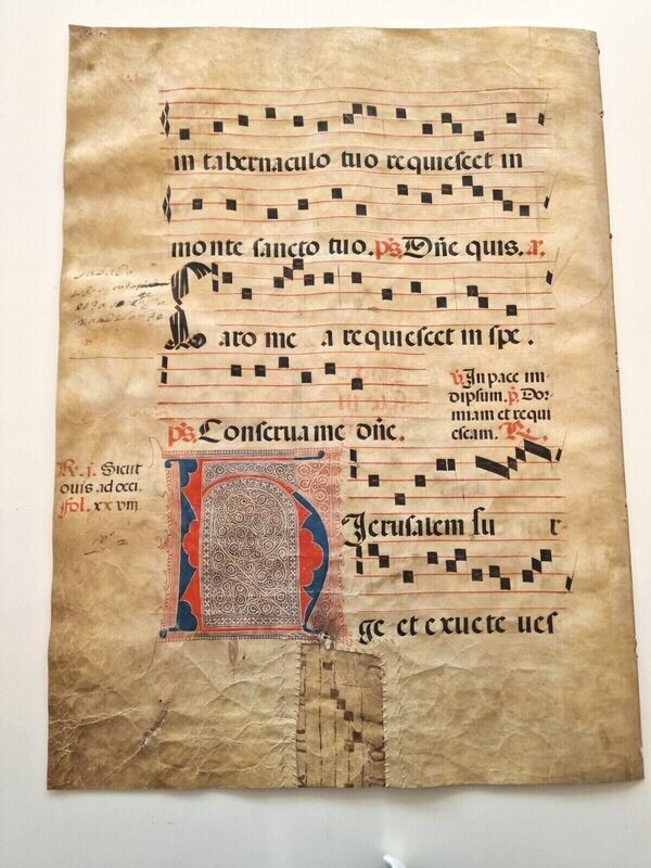 16th Century Medieval Antiphonary Leaf Double page & sided