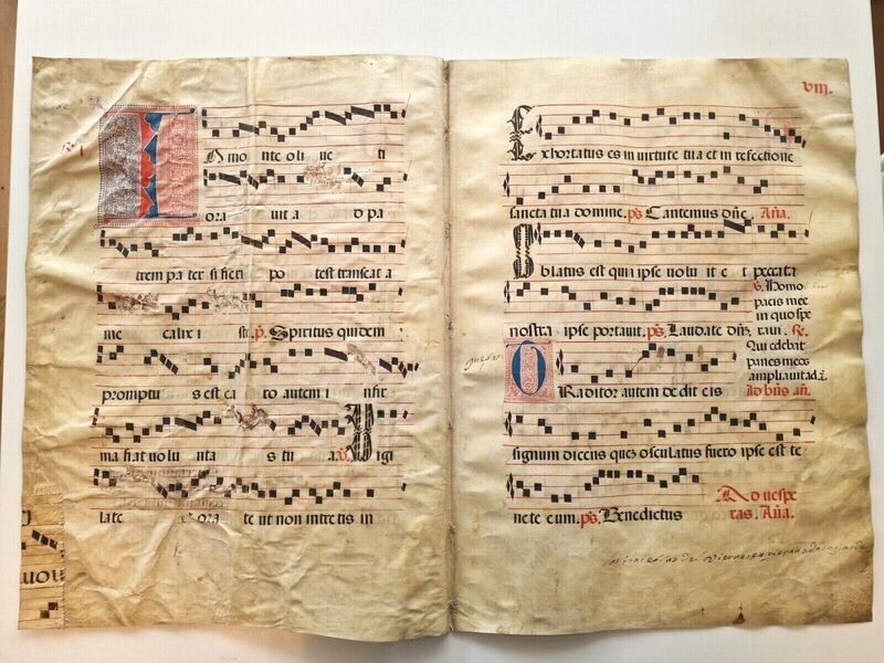 16th Century Medieval Art Antiphonary Leaf Double page & sided