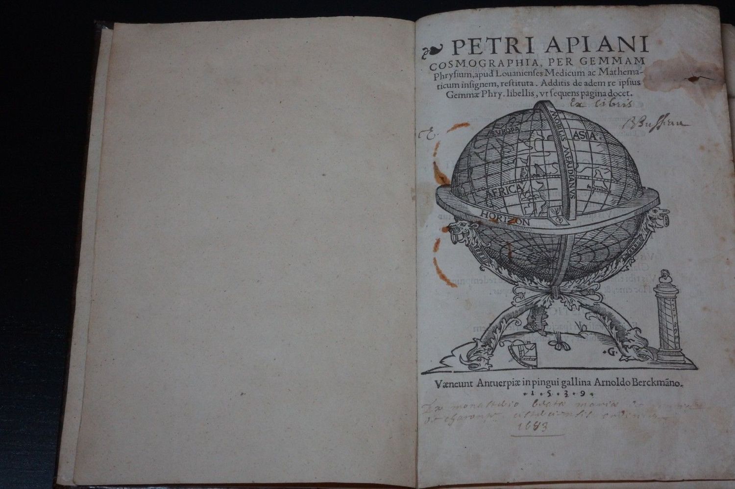 1539 Petri Apiani Cosmographia  per Gemmam Phrysium, apud Louanienses