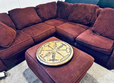 Burgundy Sectional and Ottoman