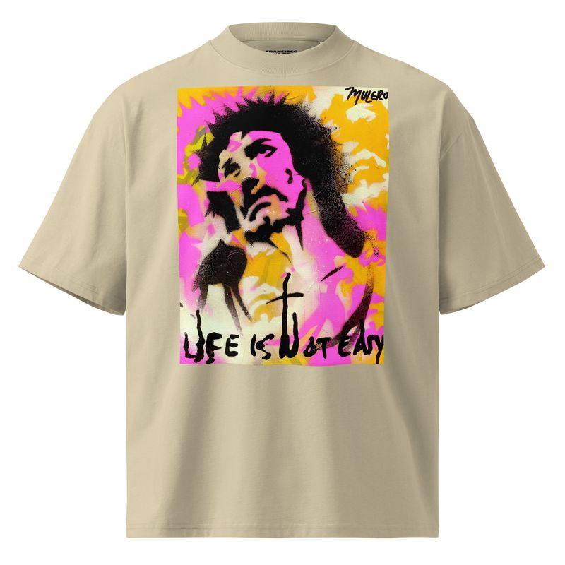 Life is Not easy Jesus Unisex organic oversized high neck t-shirt