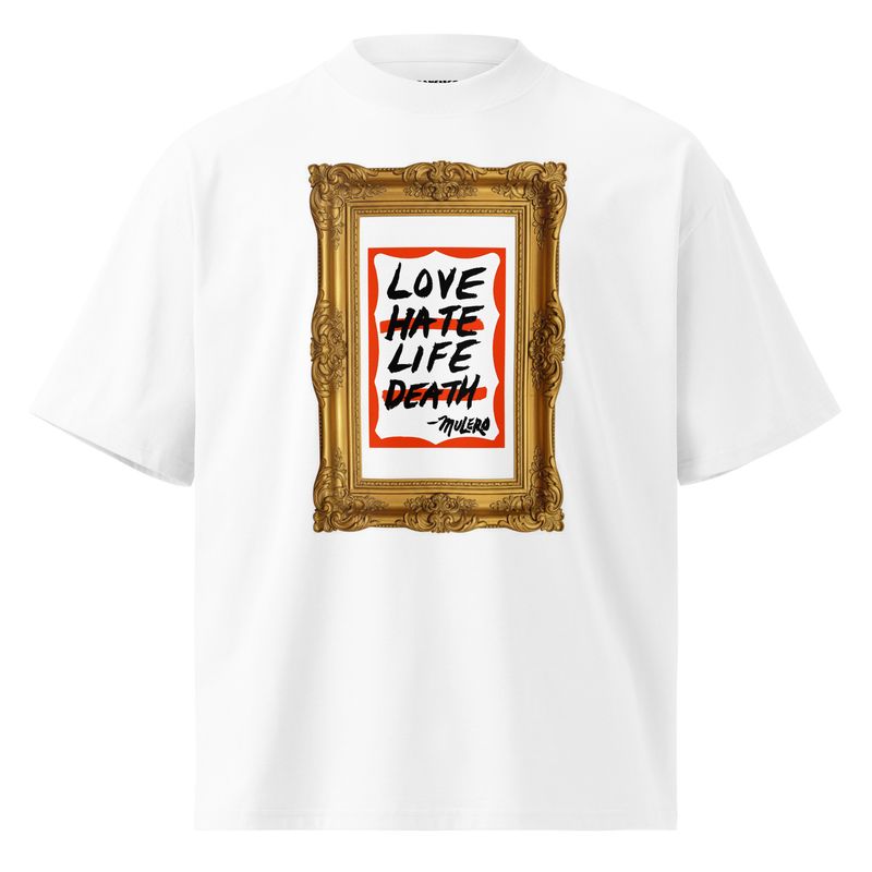 Love Life Sticker Unisex organic oversized high neck t-shirt