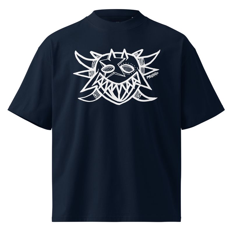 Navy Blue Vejigante mask Unisex organic oversized high neck