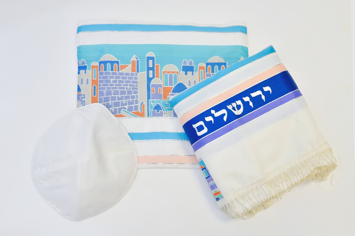Jerusalem -Large LIGHT BLUE Tallit (Prayer Shawl) PACKAGE