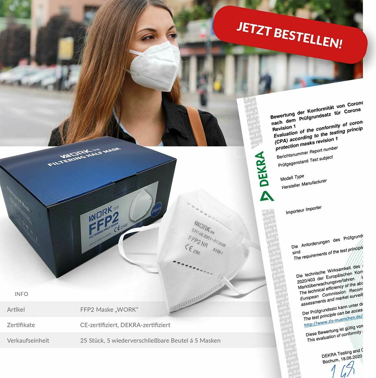 25 Stück FFP2 Schutzmasken 5-lagig CE & DEKRA