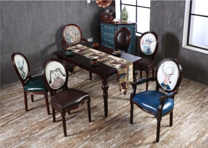 Custom Made Antique American Chairs with Artistic Graphics Imprint on the Dining Pieces (with armrest) - 1pc