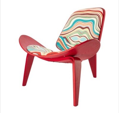 Retro Designer Piece of Red Lounge Chair, Italian lacquered finished with Unique Fabric