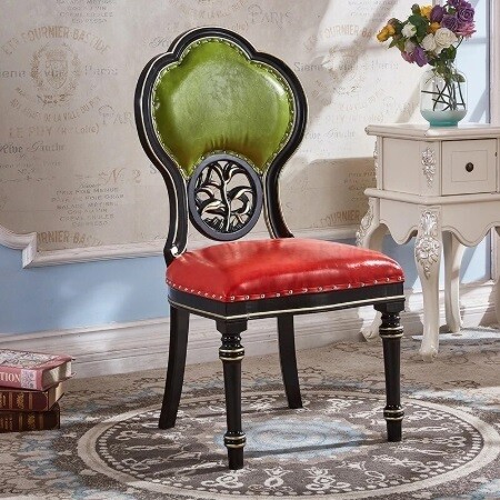 Ancient Historical Dining Chair with Metal Flower Engraving In the Center on the Petal Backrest