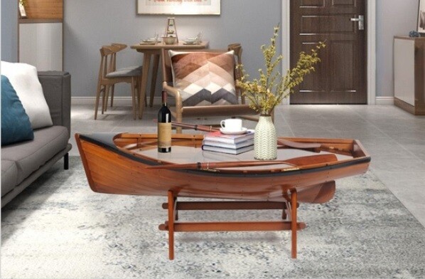 Artistic Wooden Boat Coffee Table, Commercial Art Table, F&B Iconic Art Table