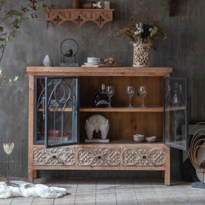 Ancient Gothic Metal Cutting Design Cabinet, Shelving with Wood Engraving Pattern