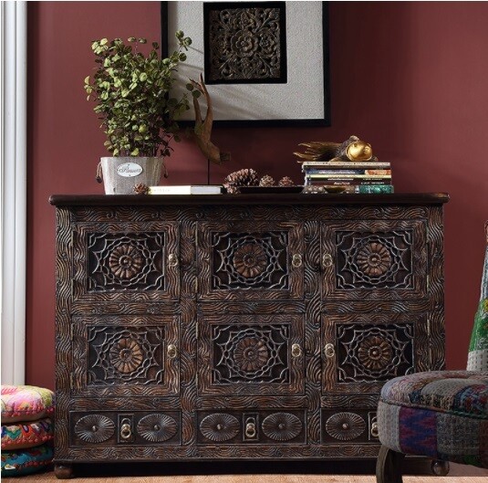 Antique Rustic Wooden Floral Vintage Design Cabinet, Shelving. Lobby, Reception, Walkway, Shelving Decorative