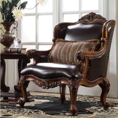 Genuine Leather Antique Lounge Chair For Vintage Home & Commercial. French Antique Wooden Frame with Genuine Leather.