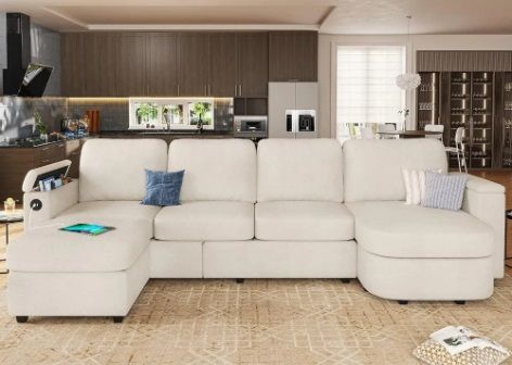 Convertible Sectional Sofa with Storage Seat, Reversible Chaises &amp; Ottoman