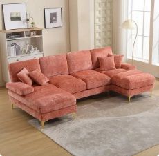 4 Seater Couch with Double Chaises &amp; Pillows, Comfy 4 Seater Double L Sofa