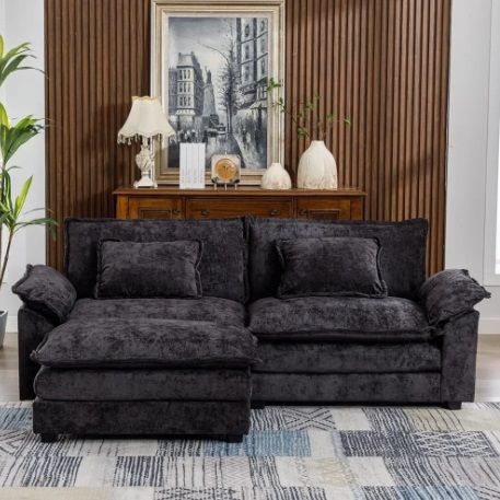 Convertible Sofa with movable ottoman, Double-Upholstered Comfy Couch