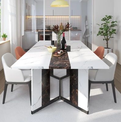 Marble Dining Table for 8 Seater with Marble Metal Table Leg of Stylish Design