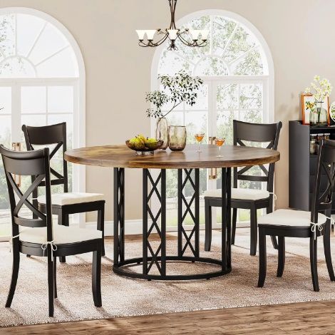 Holocene Era Round Dining Table with Rustic Vintage