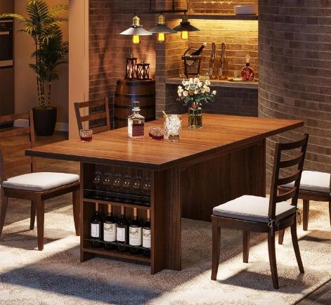 American Vintage Dining Table with Kitchen &amp; Beverage Storage Feature