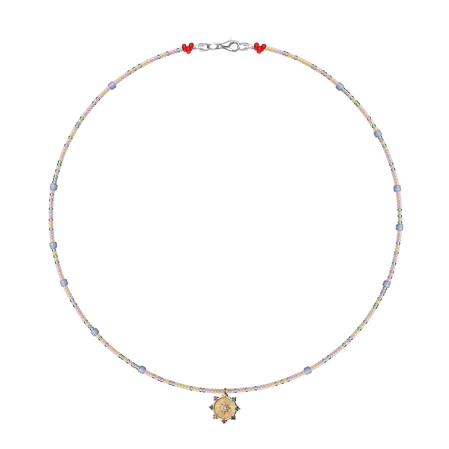 Rainbow Beads Necklace with Eye Pendant