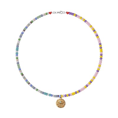 Rainbow Beads Necklace with Eye Pendant