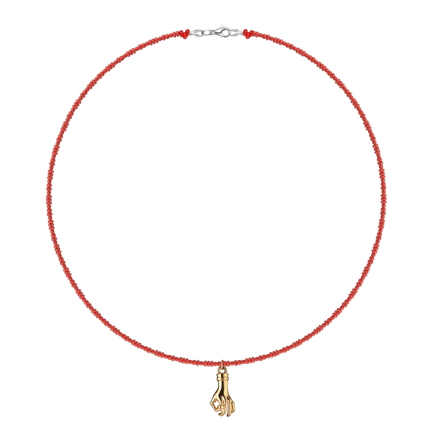 Red Beads Necklace with Hand Pendant