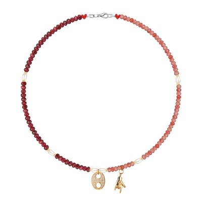 Ruby Necklace with Pearls and Pendants