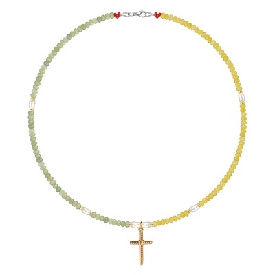 Tourmaline Necklace with Pearls and Cross Pendant