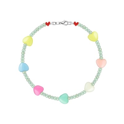 Beaded Anklet with Hearts