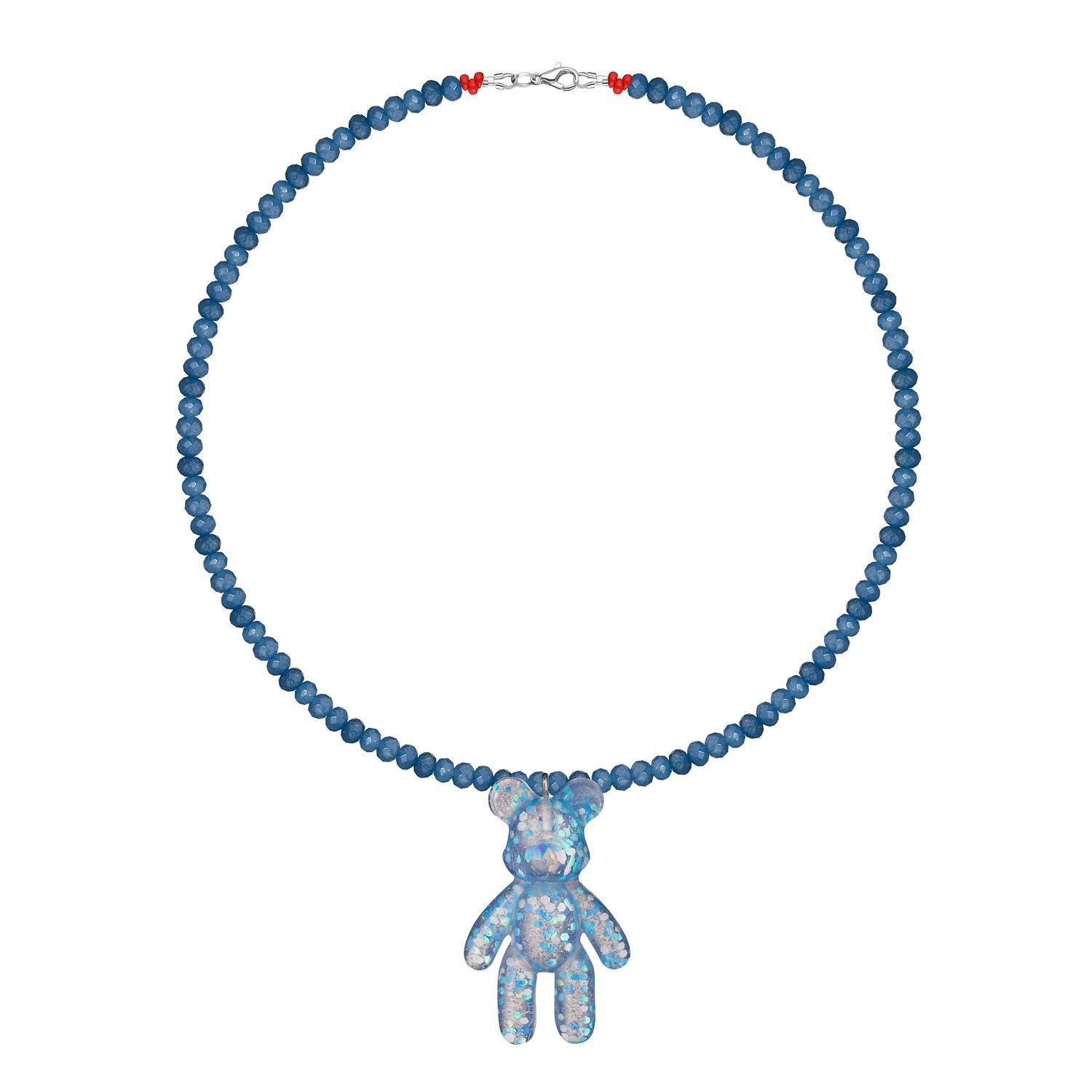 Blue Confetti Bear Necklace